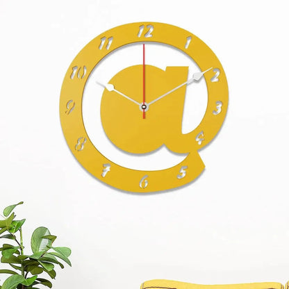 Yellow Wooden Wall Clock Featuring Arroba Logo Design