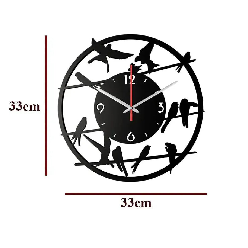 Bird on Branch Wire Wooden Wall Clock