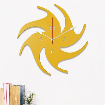 Yellow Wooden Wall Clock with Abstract Volleyball Design