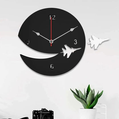 Wooden Wall Clock with Airplane Designer Theme