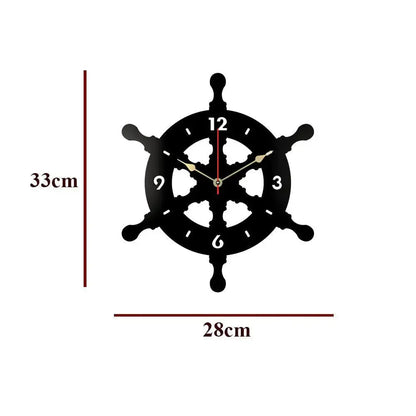 Black Ship Wheel Shaped Wooden Wall Clock