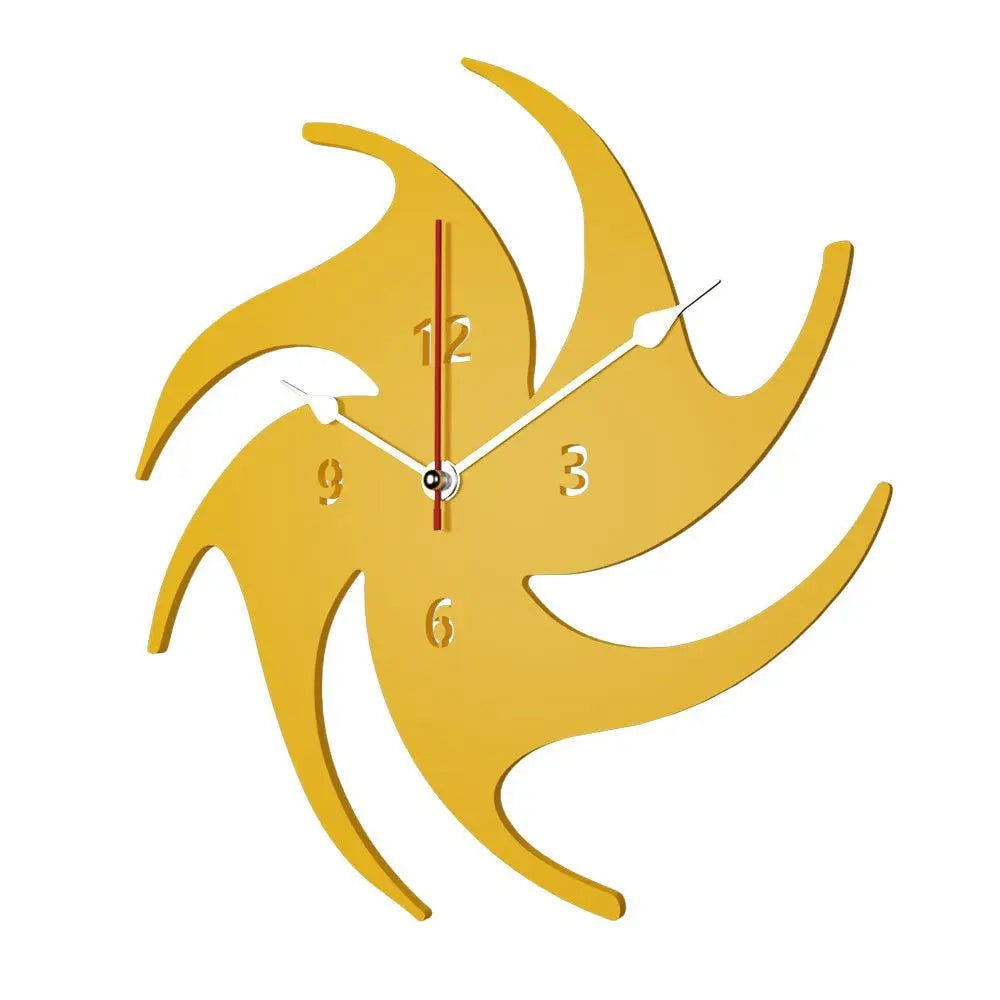 Yellow Wooden Wall Clock with Abstract Volleyball Design