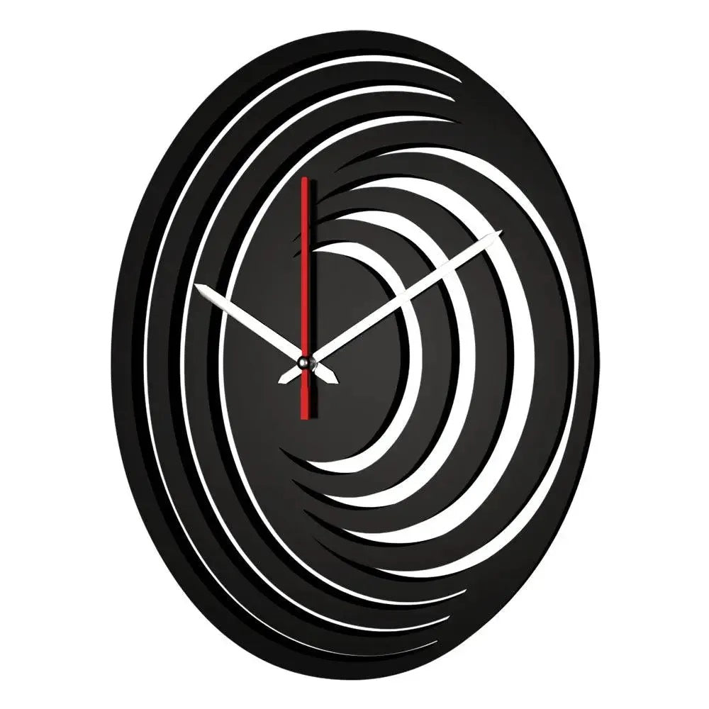 Black Wooden Wall Clock with Abstract Hurricane Logo