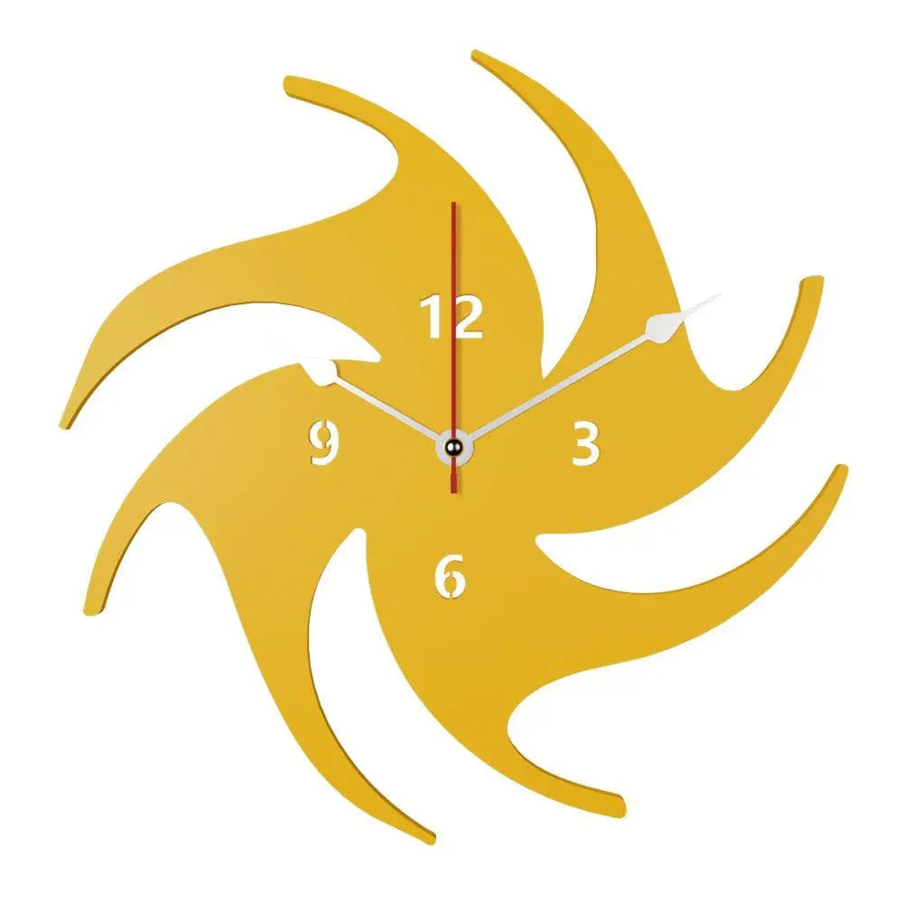 Yellow Wooden Wall Clock with Abstract Volleyball Design