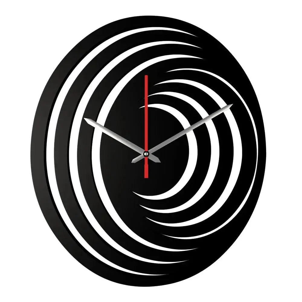 Black Wooden Wall Clock with Abstract Hurricane Logo