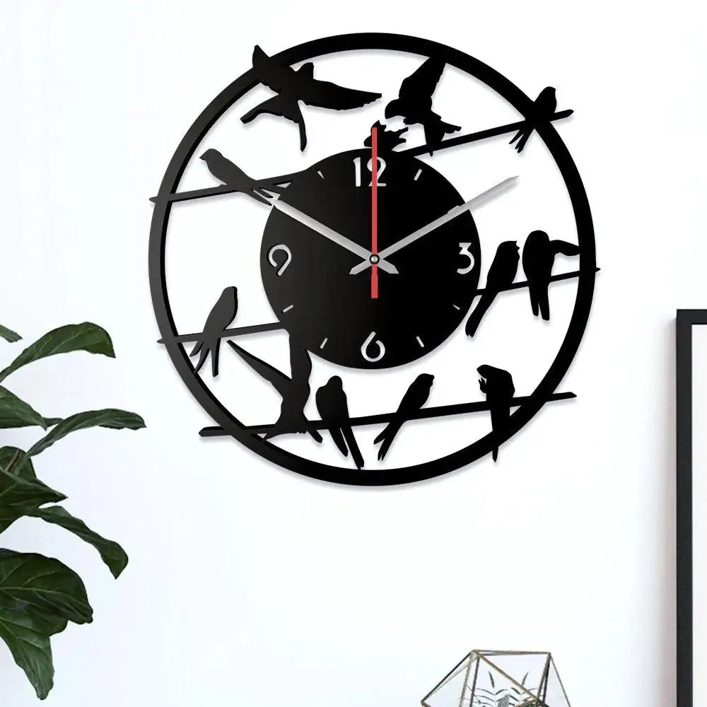 Bird on Branch Wire Wooden Wall Clock