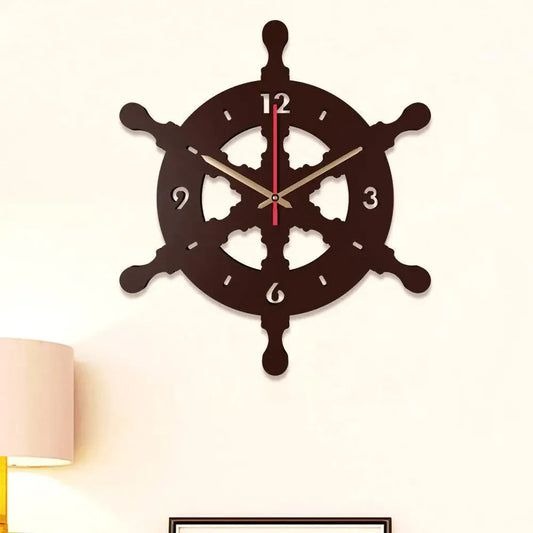 Brown Ship Wheel Shaped Wooden Wall Clock