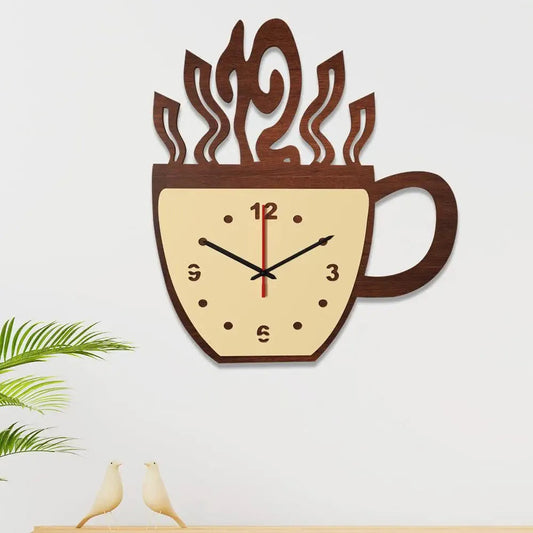 Handcrafted Dual Layer Wooden Wall Clock Inspired by Coffee Cups