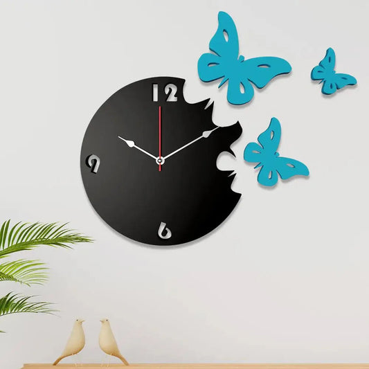 Blue Butterfly Wooden Wall Clock