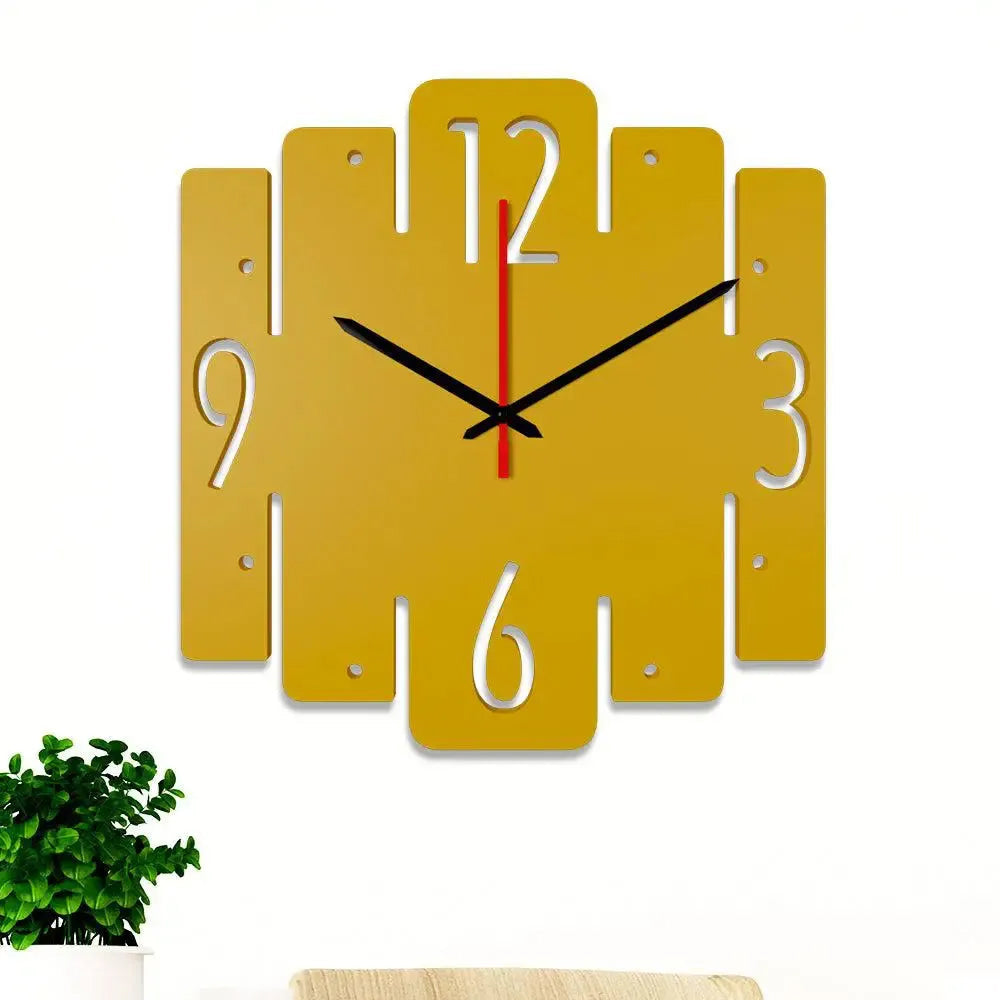 Trapezium Shape in Yellow Color Wooden Wall Clock