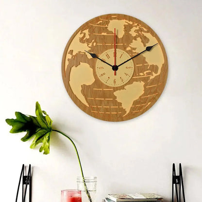 Dual Layer Wooden Wall Clock Inspired by Earth's Elements