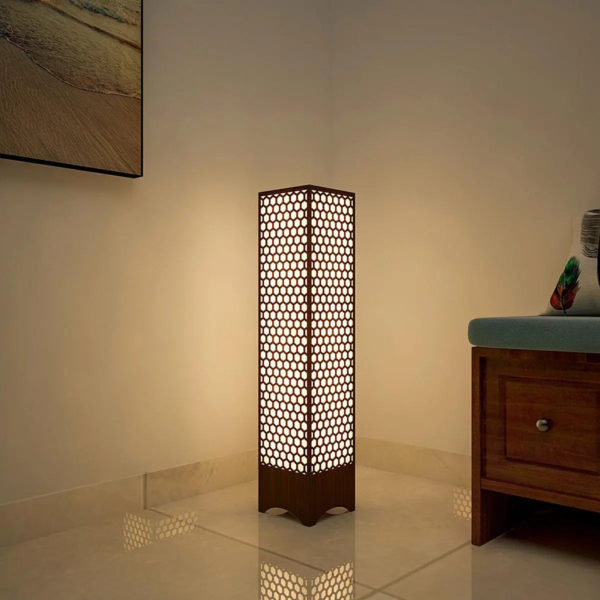 Honeycomb Design Wooden Floor Lamp