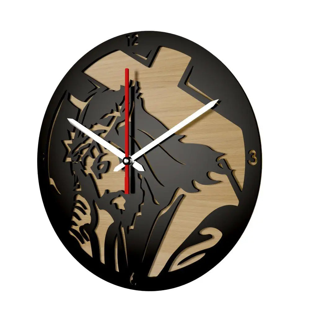 Jesus with Cross Dual Layer Wooden Wall Clock