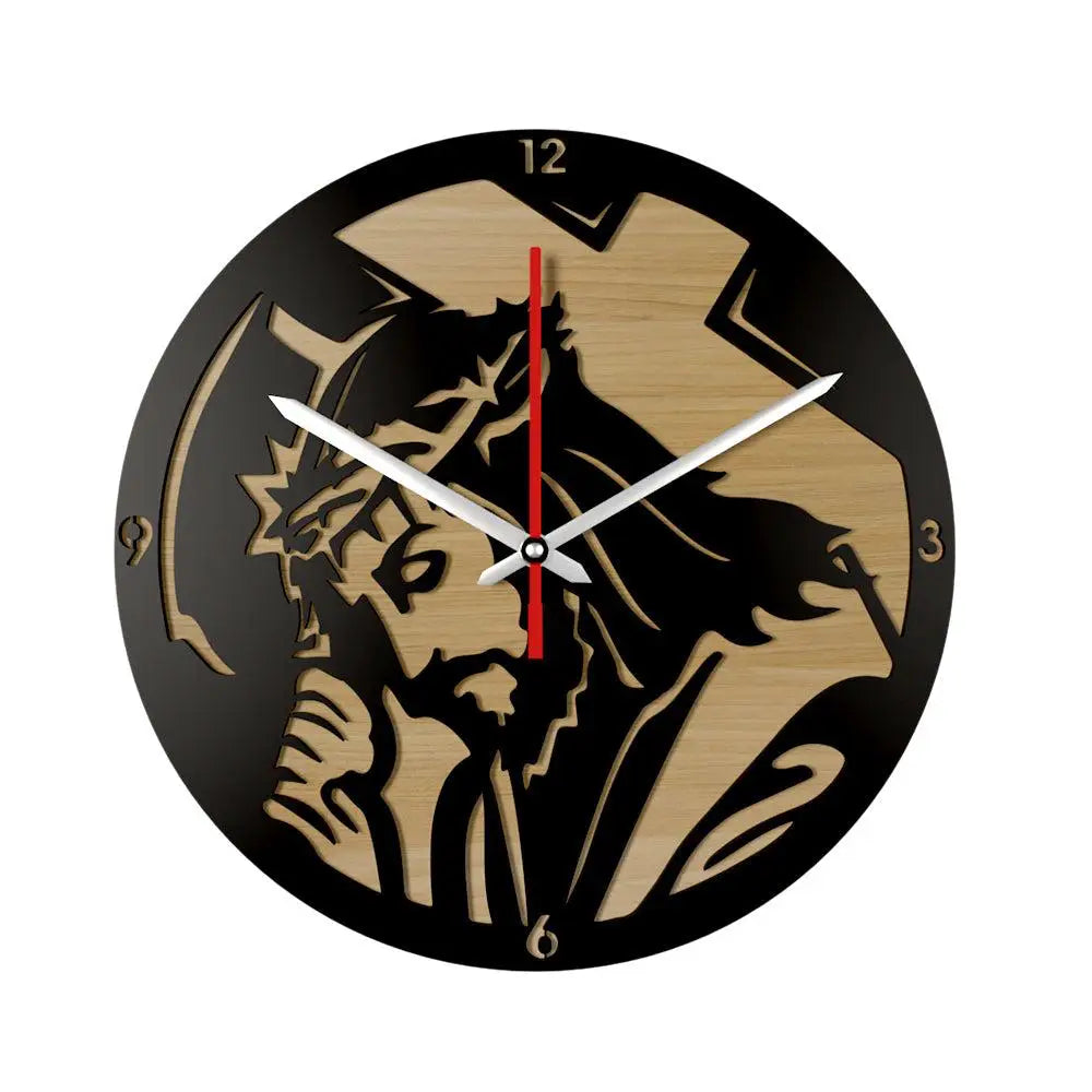 Jesus with Cross Dual Layer Wooden Wall Clock