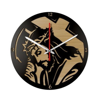 Jesus with Cross Dual Layer Wooden Wall Clock