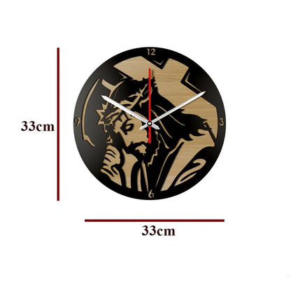 Jesus with Cross Dual Layer Wooden Wall Clock