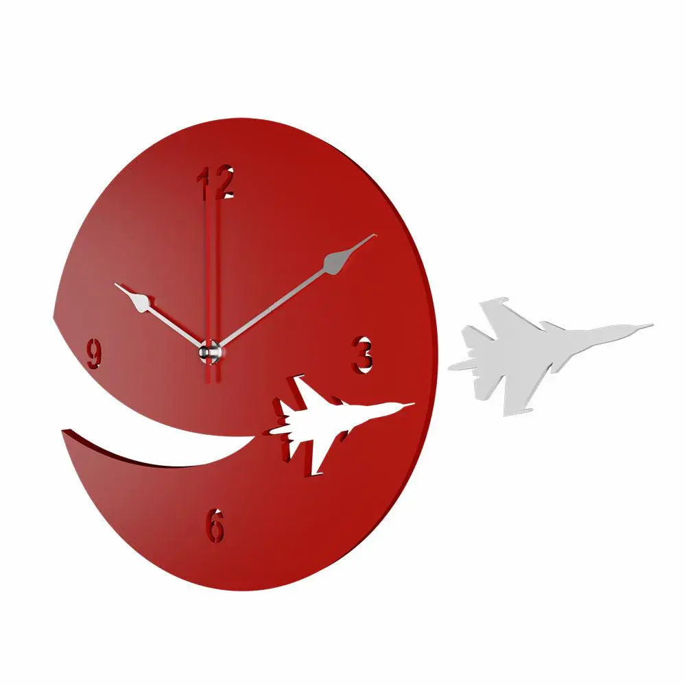 Wooden Wall Clock with Airplane Designer Theme