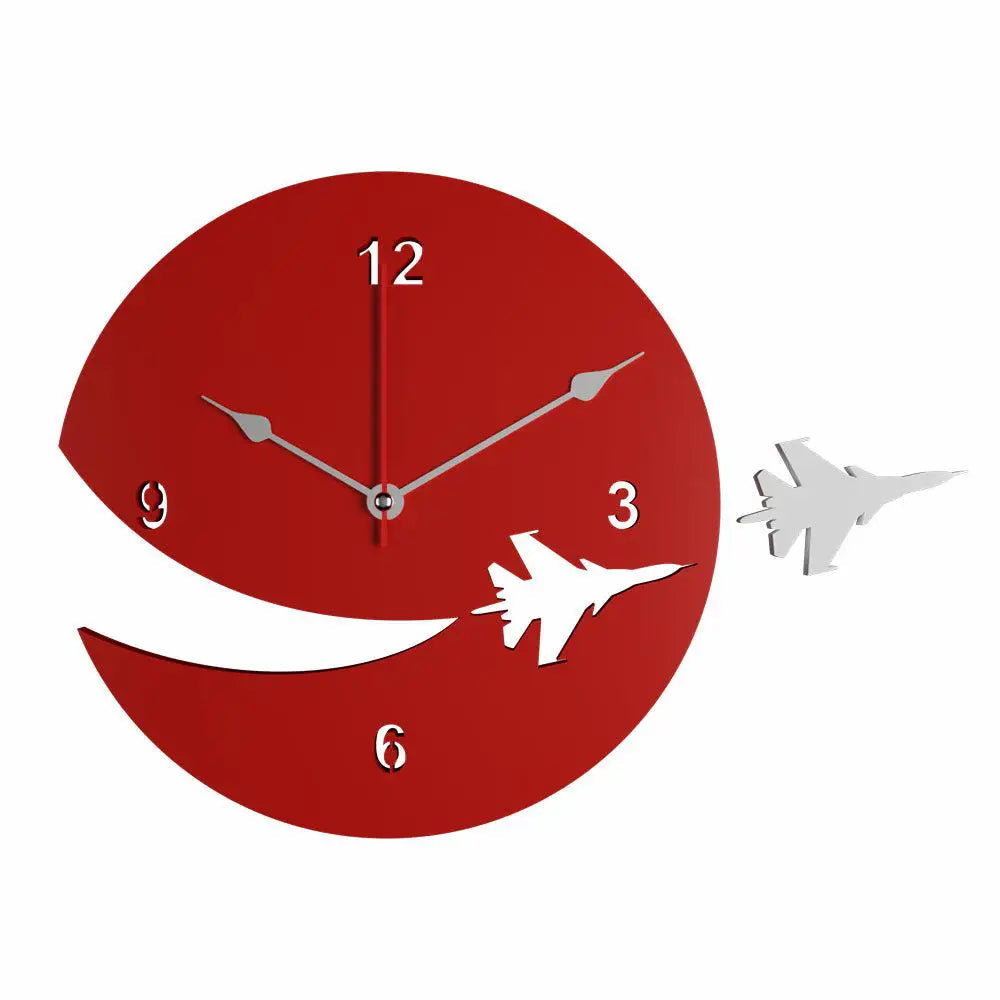 Wooden Wall Clock with Airplane Designer Theme