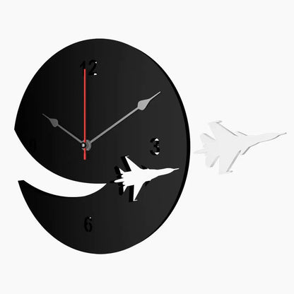 Wooden Wall Clock with Airplane Designer Theme