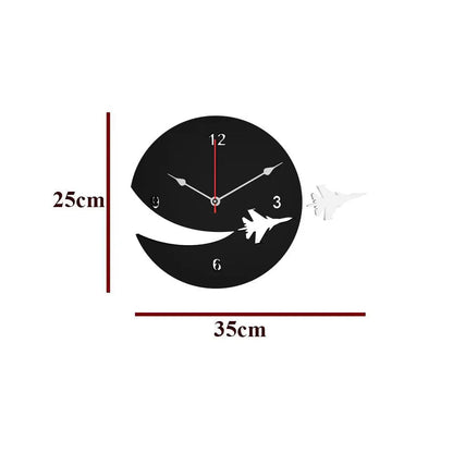 Wooden Wall Clock with Airplane Designer Theme