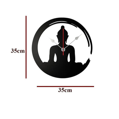 Black Wooden Wall Clock with Buddha Sitting in Lotus Posture