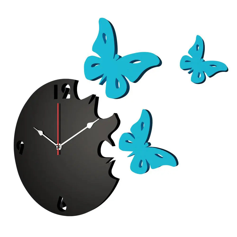 Blue Butterfly Wooden Wall Clock