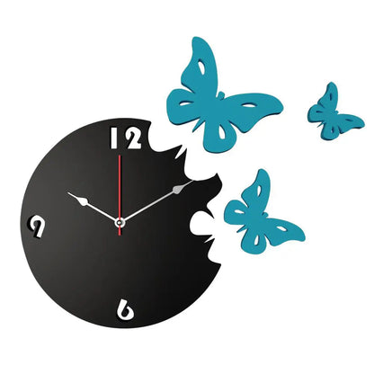 Blue Butterfly Wooden Wall Clock