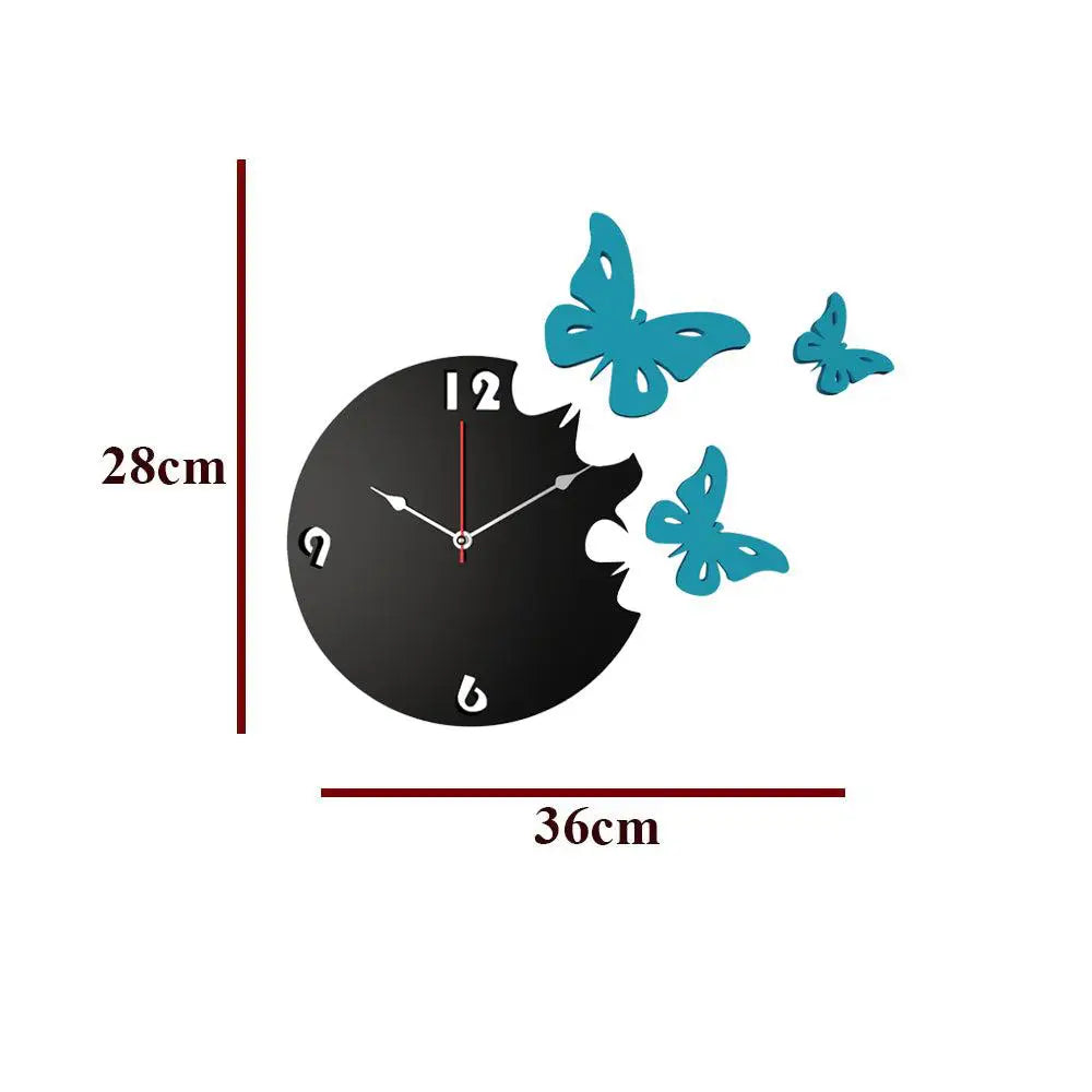 Blue Butterfly Wooden Wall Clock