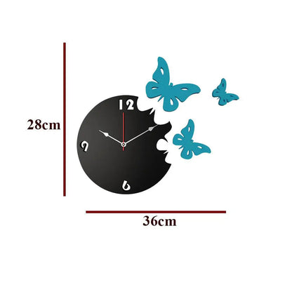 Blue Butterfly Wooden Wall Clock