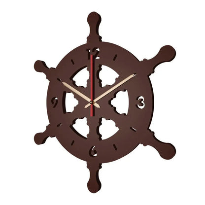 Brown Ship Wheel Shaped Wooden Wall Clock