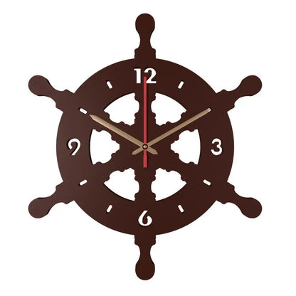 Brown Ship Wheel Shaped Wooden Wall Clock