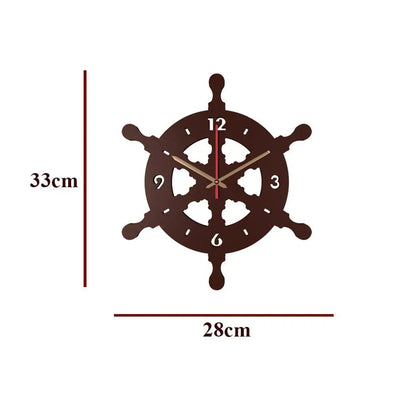 Brown Ship Wheel Shaped Wooden Wall Clock