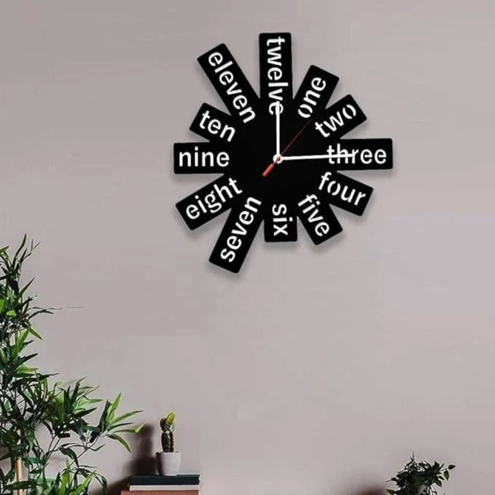 Black Wooden Wall Clock with Number-Shaped Design