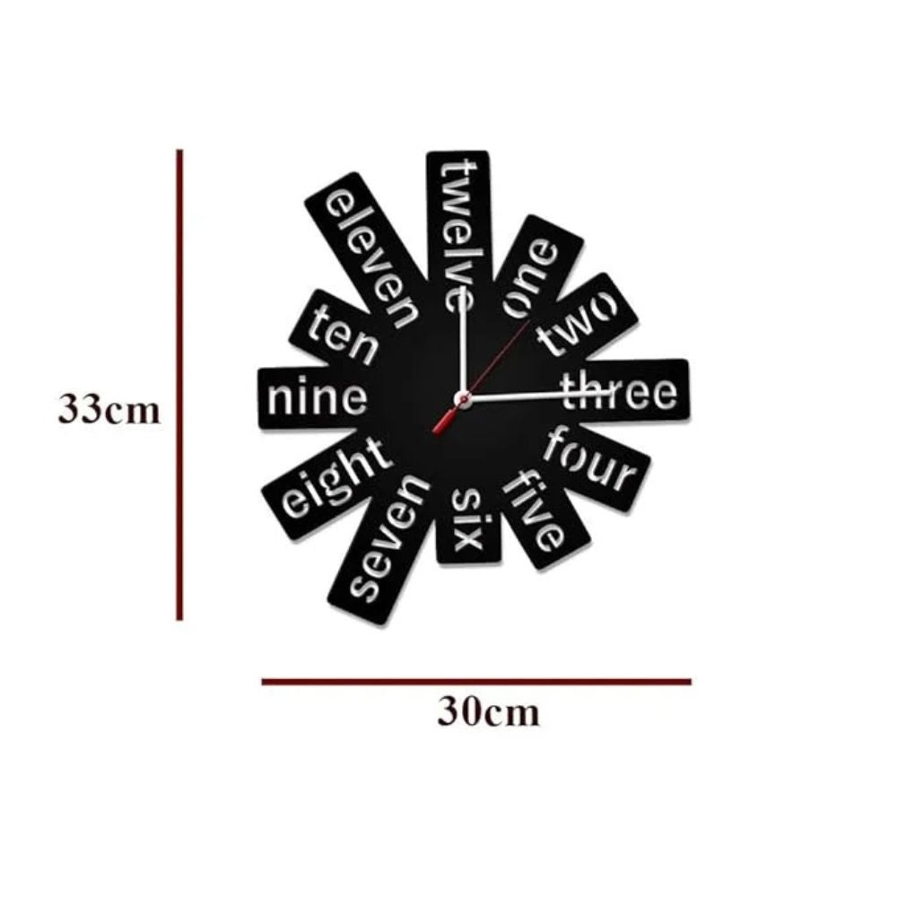 Black Wooden Wall Clock with Number-Shaped Design